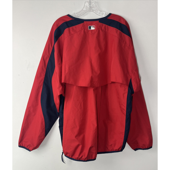 Majestic Boston Red Sox Pullover Windbreaker Jacket Mens Large Red V Neck Vented - Picture 2 of 11